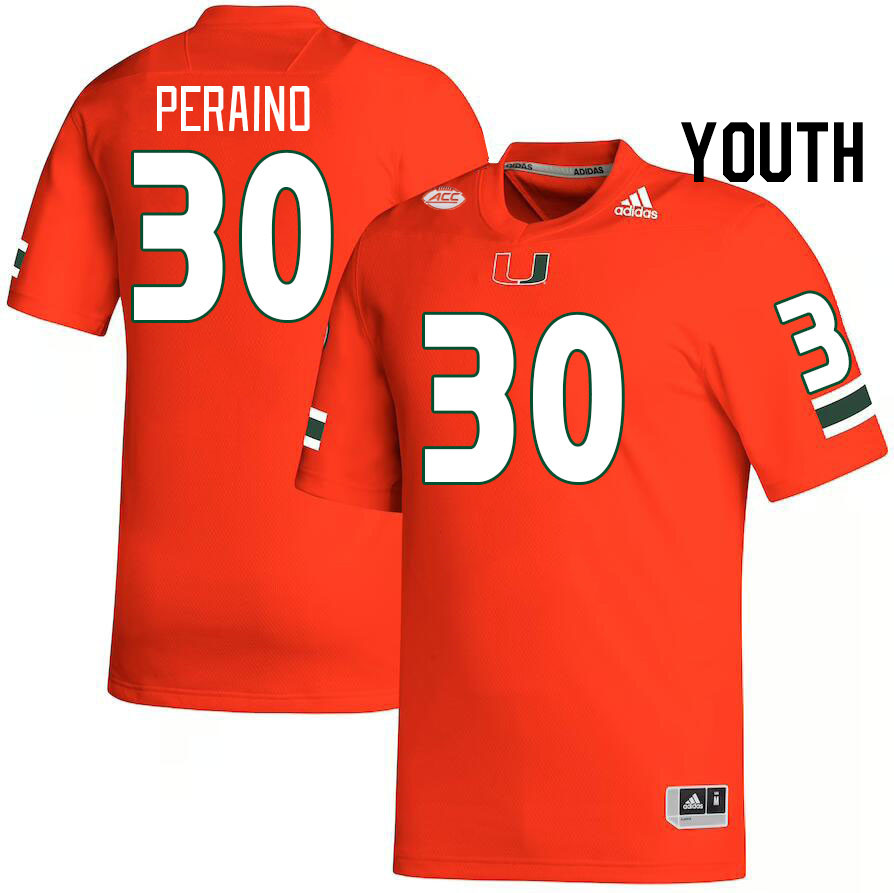 Youth #30 Mike Peraino Miami Hurricanes College Football Jerseys Stitched-Orange - Click Image to Close
